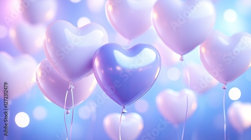 Lovely Purple and White Heart Shaped Balloons Floating