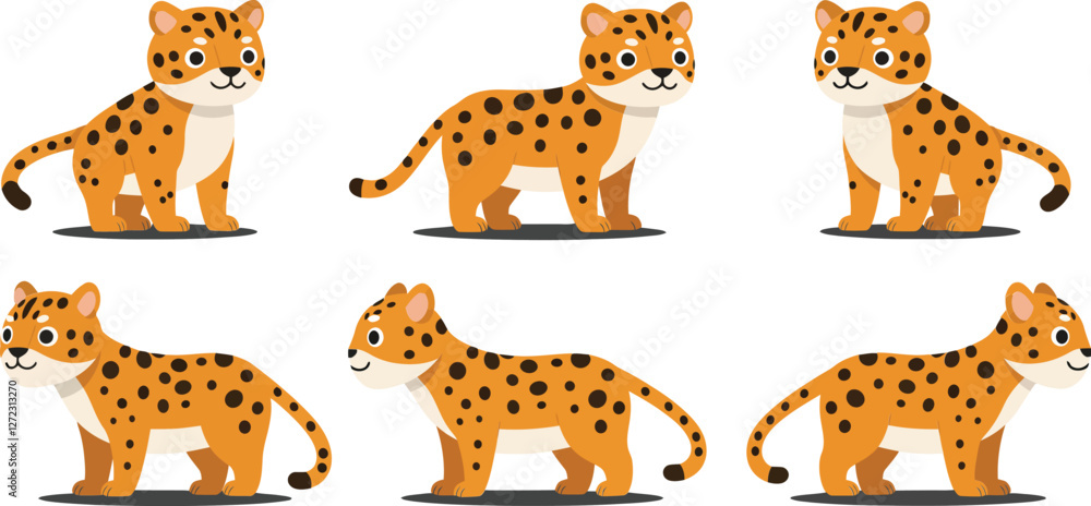 Obraz premium Cute leopard character in playful poses with flat design style vector illustration