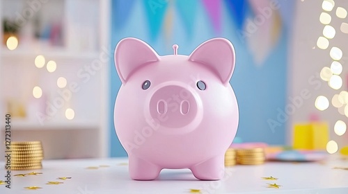 Pink Piggy Bank Savings Festive Background
