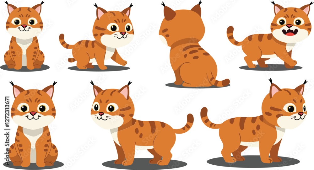 Obraz premium Cute cartoon cat character design in flat style showcasing various poses vector art