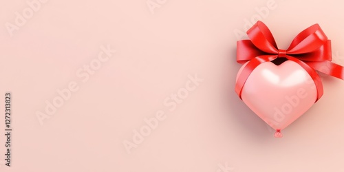 Pink Heart Shaped Balloon With Red Ribbon Bow