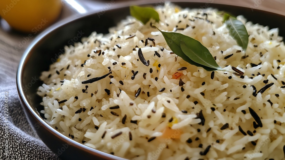 Light tangy rice dish infused with the freshness of lemon juice and the aroma of curry leaves Light tangy rice dish infused with the freshness of lemon juice and the aroma of curry leaves