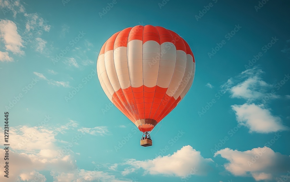Fototapeta premium Hot Air Balloon in Blue Sky Digital Illustration Mockup for Adventure and Travel