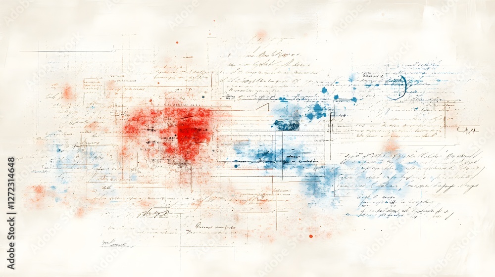 Obraz premium Vibrant Abstract Artwork with Red and Blue Watercolor Elements