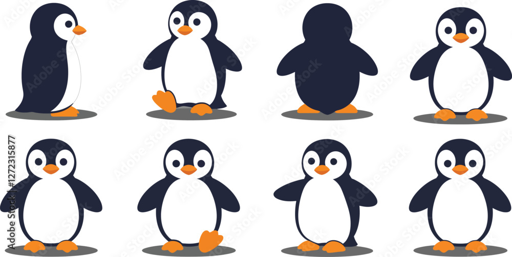 Obraz premium Cute penguin character design in minimal style showcasing playful movements vector illustration