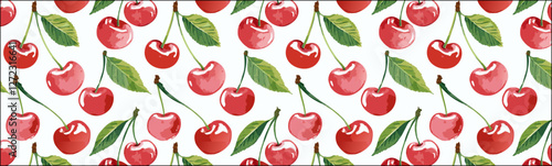 Watercolor cherry print pattern, simple vector background