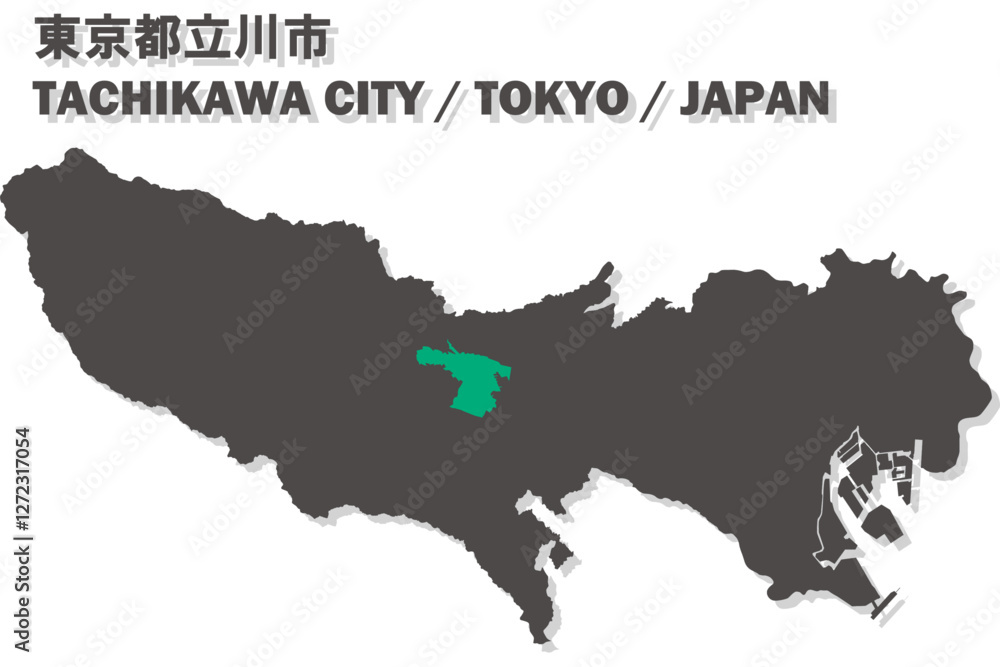 Obraz premium 日本地図-東京都-立川市ベクターイラストマップ