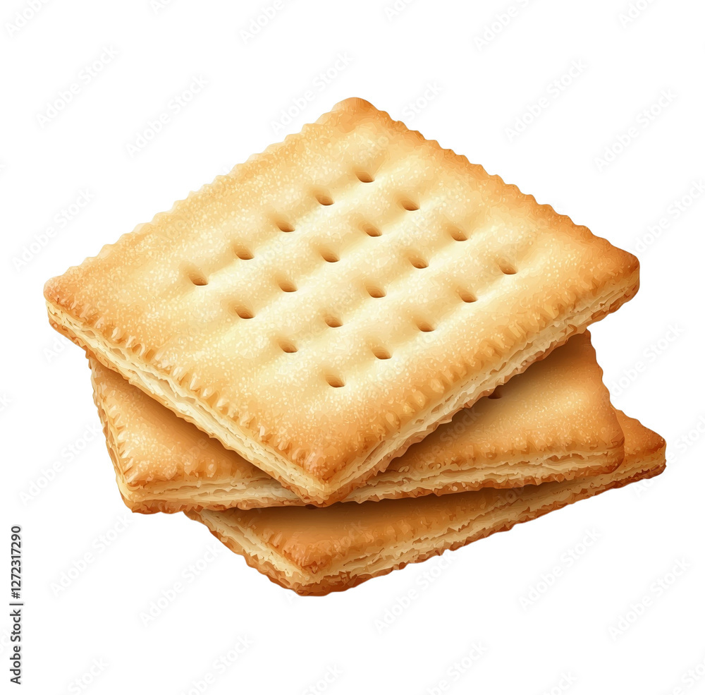 Three square crackers stacked on top of each other, isolated Three square crackers stacked on top of each other, isolated