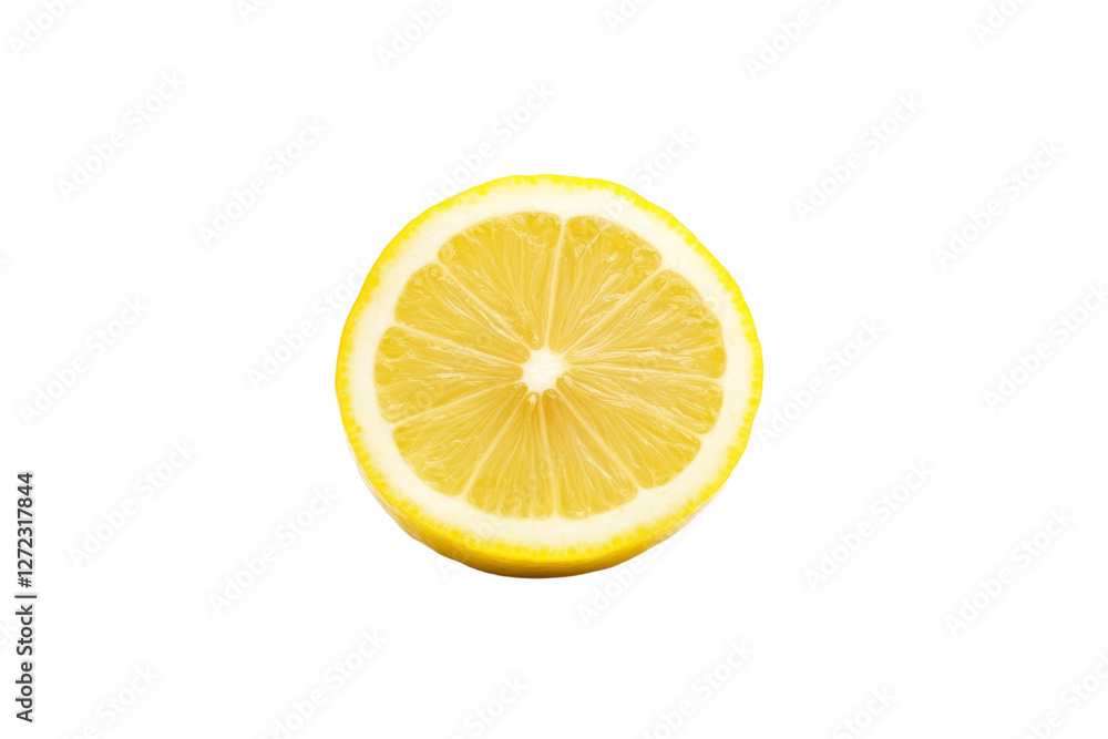 Lemon slice is shown on a white background, isolated Lemon slice is shown on a white background, isolated