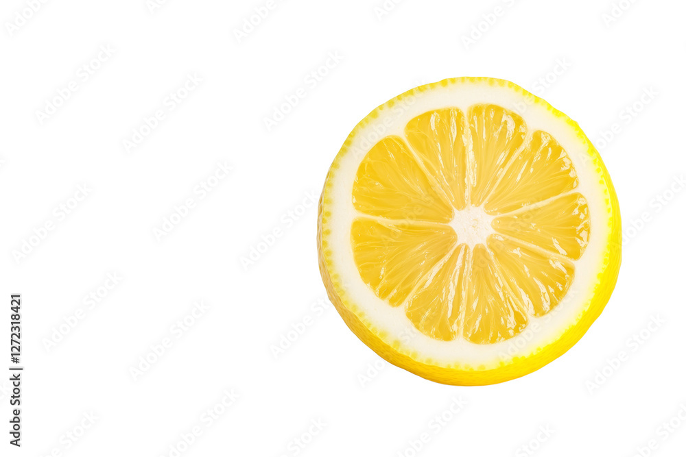 Slice of lemon is shown on a white background, isolated Slice of lemon is shown on a white background, isolated