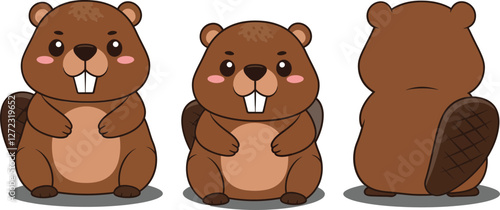 Cute cartoon beaver character in detailed flat design vector illustration