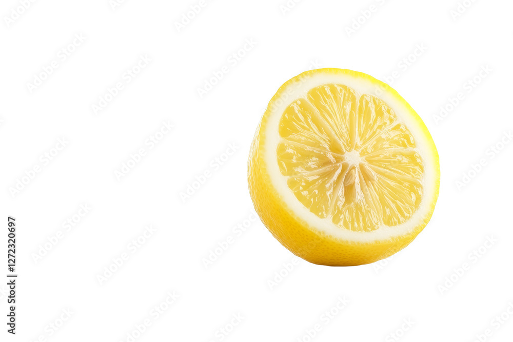 Lemon slice is shown on a white background, isolated Lemon slice is shown on a white background, isolated