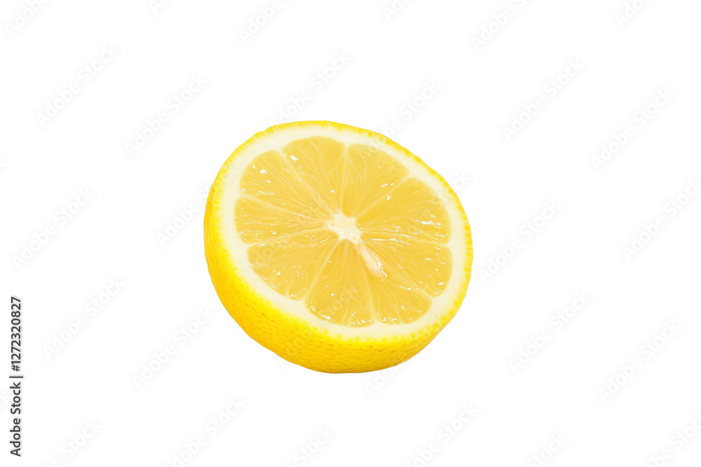 Lemon slice is cut in half and placed on a white background, isolated Lemon slice is cut in half and placed on a white background, isolated
