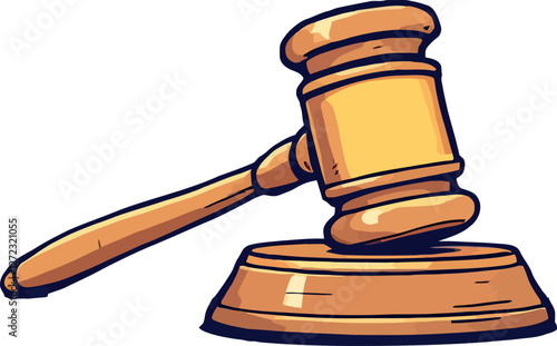 Wooden gavel striking sound block cartoon illustration
