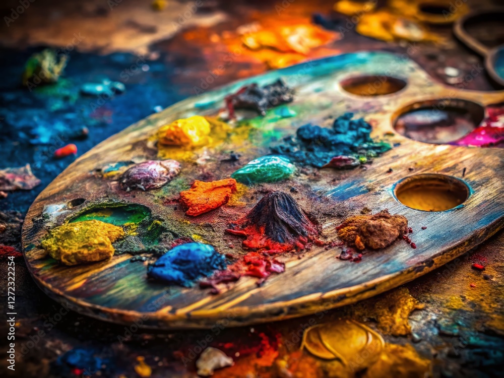 Fototapeta premium Low Light Photography: Dried Paint on a Dirty Artist Palette