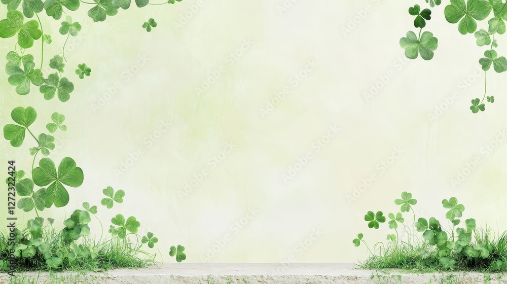 A serene background featuring green clovers and soft pastel tones for peaceful aesthetics. A serene background featuring green clovers and soft pastel tones for peaceful aesthetics.