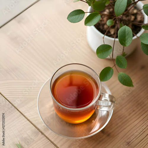 Enjoying a of tea on a delicate saucer, feeling so serene