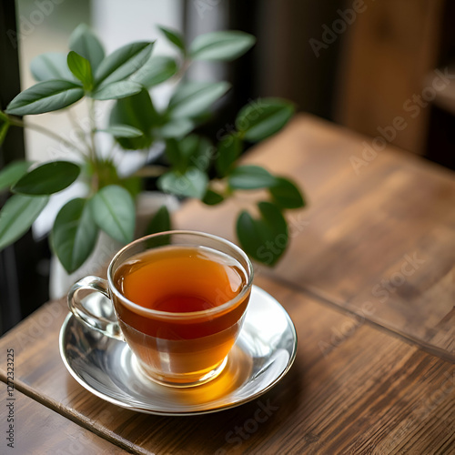 a cup of tea on a saucer on a table