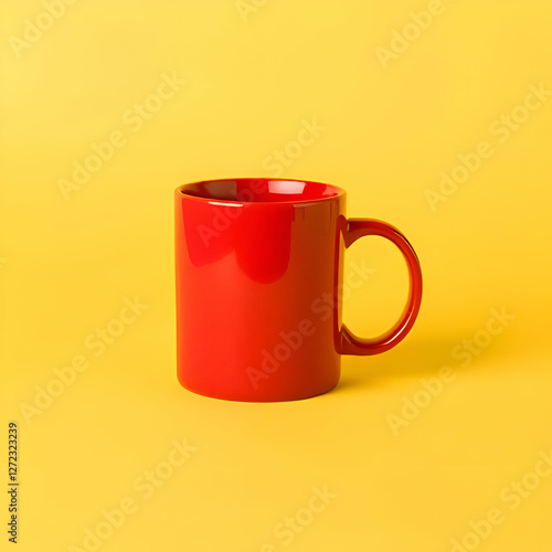Start your morning right with a warm coffee in a red cup on a sunny yellow backdrop 
