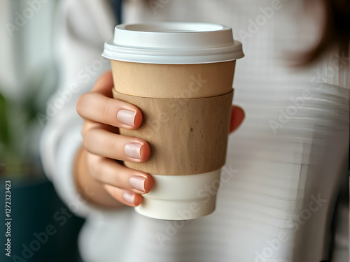 a woman holding a cup of coffee in her hand