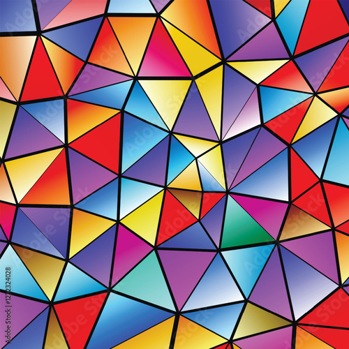 Polygonal rainbow mosaic background. Abstract low poly vector illustration. Triangular pattern in halftone style. Template geometric business design with triangle for poster, banner, card, flyer.