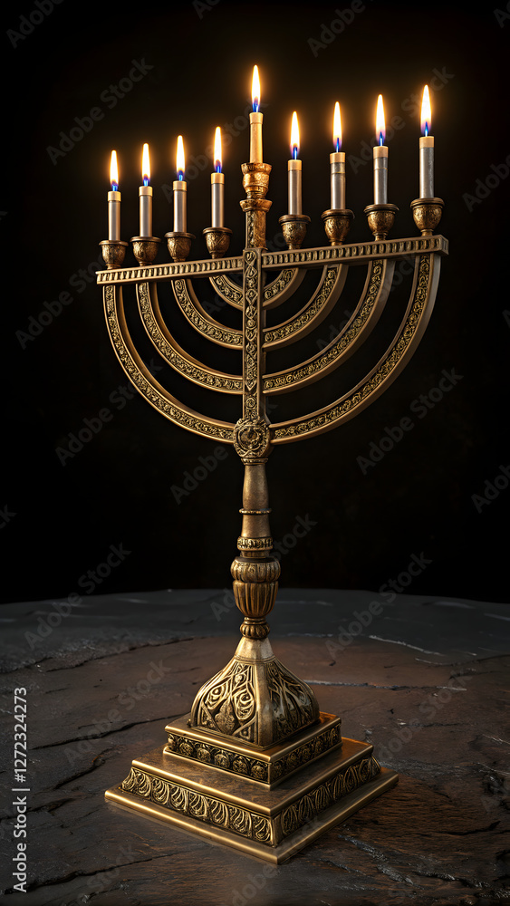 Fototapeta premium stylish golden menorah with candles on the black background