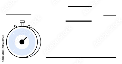 Stopwatch with a light blue dial and bold black lines suggesting motion or urgency. Ideal for productivity, deadlines, sports, speed, accuracy, focus, abstract line flat metaphor