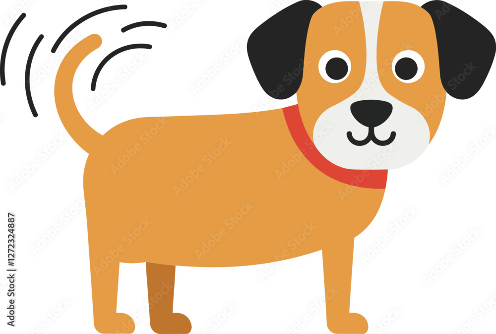 Happy dog illustration with wagging tail in flat design vector art Happy dog illustration with wagging tail in flat design vector art
