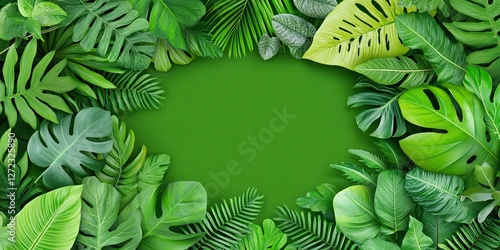 Lush Green Tropical Leaves Frame Background