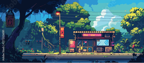 Tropical futuristic game landscape flat vector design