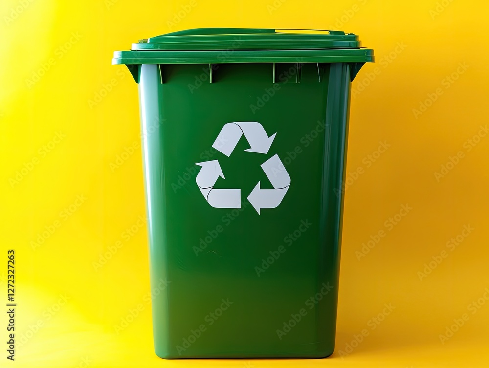 Green Recycling Bin Against Yellow Background (1) Green Recycling Bin Against Yellow Background (1)