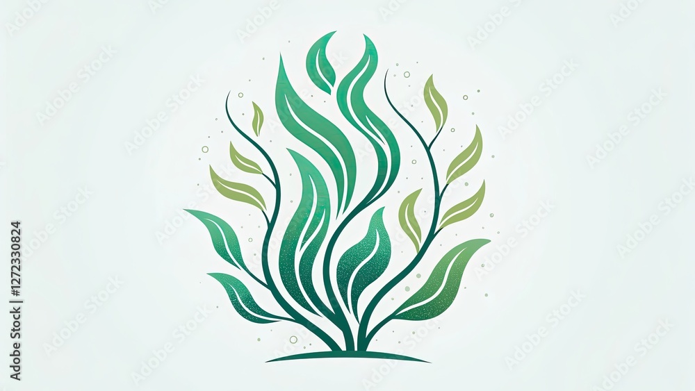 Fototapeta premium Simple seaweed illustration, sleek curves, elegant green color palette