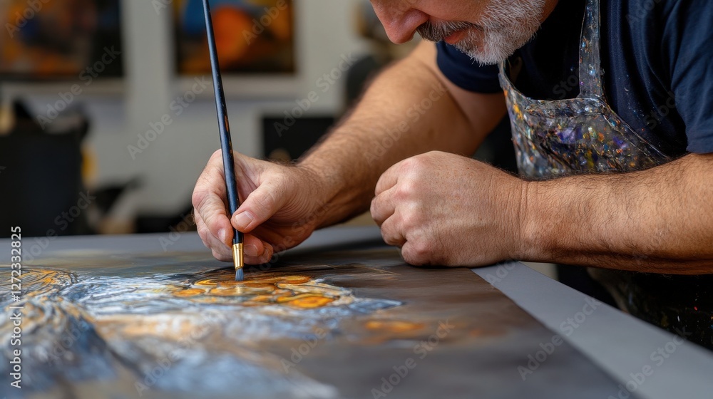Fototapeta premium A man is painting a picture with a brush