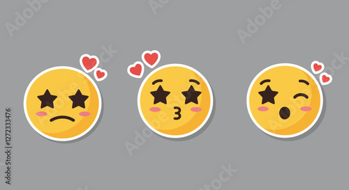 Emoji expressions showing transition from sadness to happiness in flat vector illustration