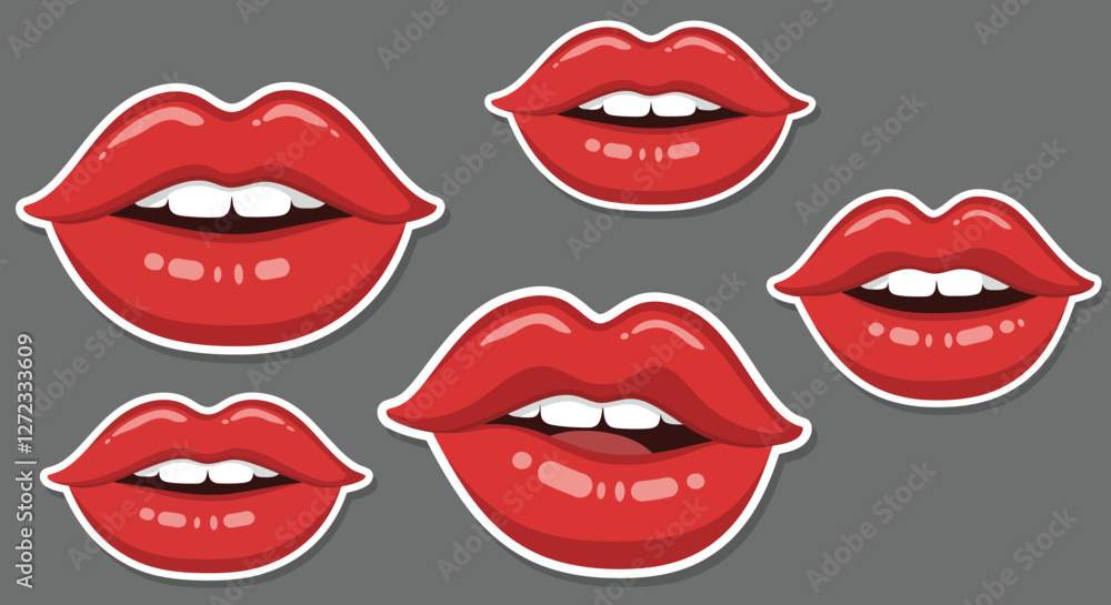 Different poses of vibrant red lips in flat design vector art Different poses of vibrant red lips in flat design vector art