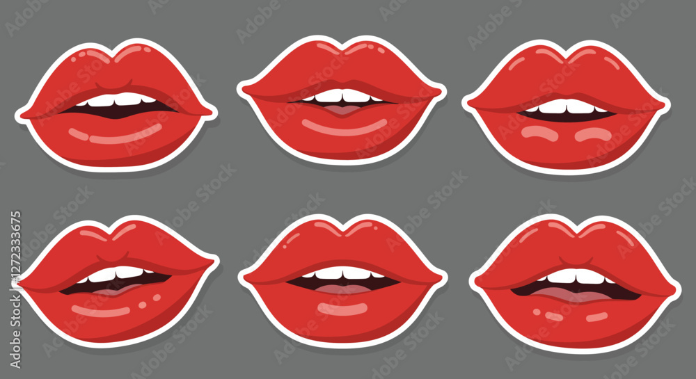 Red lips expressing different emotions in flat design vector illustration Red lips expressing different emotions in flat design vector illustration