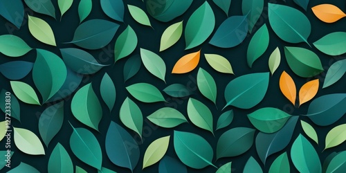 Green Leaves Pattern With Two Orange Leaves