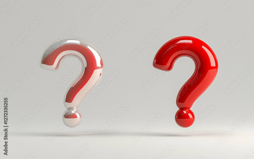 Question mark graphic design with red question mark and clear question mark on white background. Question mark graphic design as a 3d render of a question mark. Question mark for design Question mark graphic design with red question mark and clear question mark on white background. Question mark graphic design as a 3d render of a question mark. Question mark for design