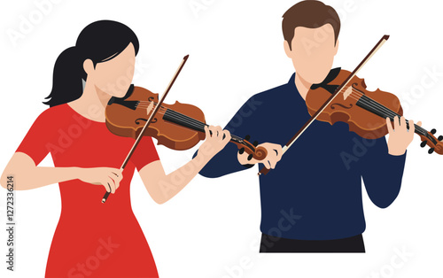 Two musicians playing violins in flat style vector art