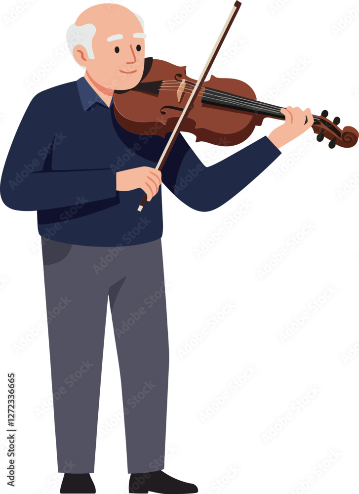Elderly man playing violin in flat minimal vector art style Elderly man playing violin in flat minimal vector art style