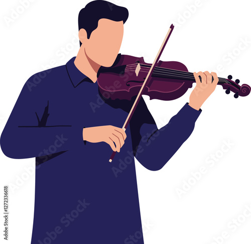Musician playing violin in flat style vector art with detailed expressions and colors