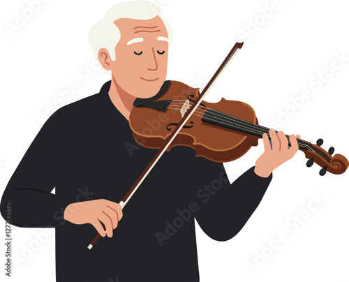 Elderly man playing violin in minimal style vector illustration