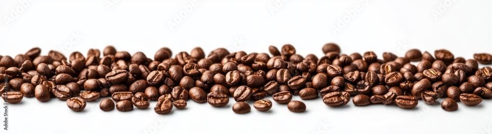 Scattered Coffee Beans on White Background Freshness Hyperrealism Texture Panoramic Design Scattered Coffee Beans on White Background Freshness Hyperrealism Texture Panoramic Design