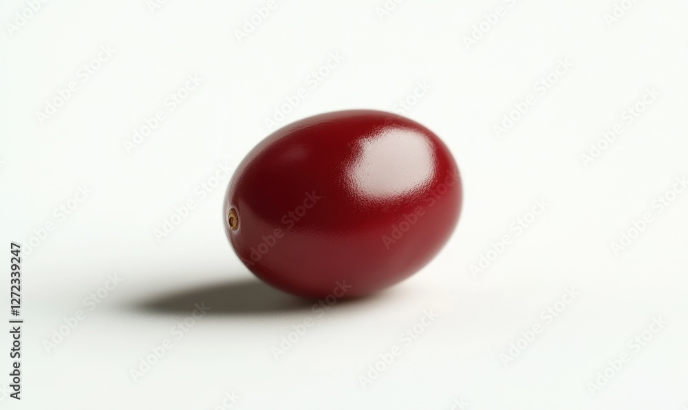 A single glossy red grape resting on a white surface, highlighting its smooth texture and shape A single glossy red grape resting on a white surface, highlighting its smooth texture and shape