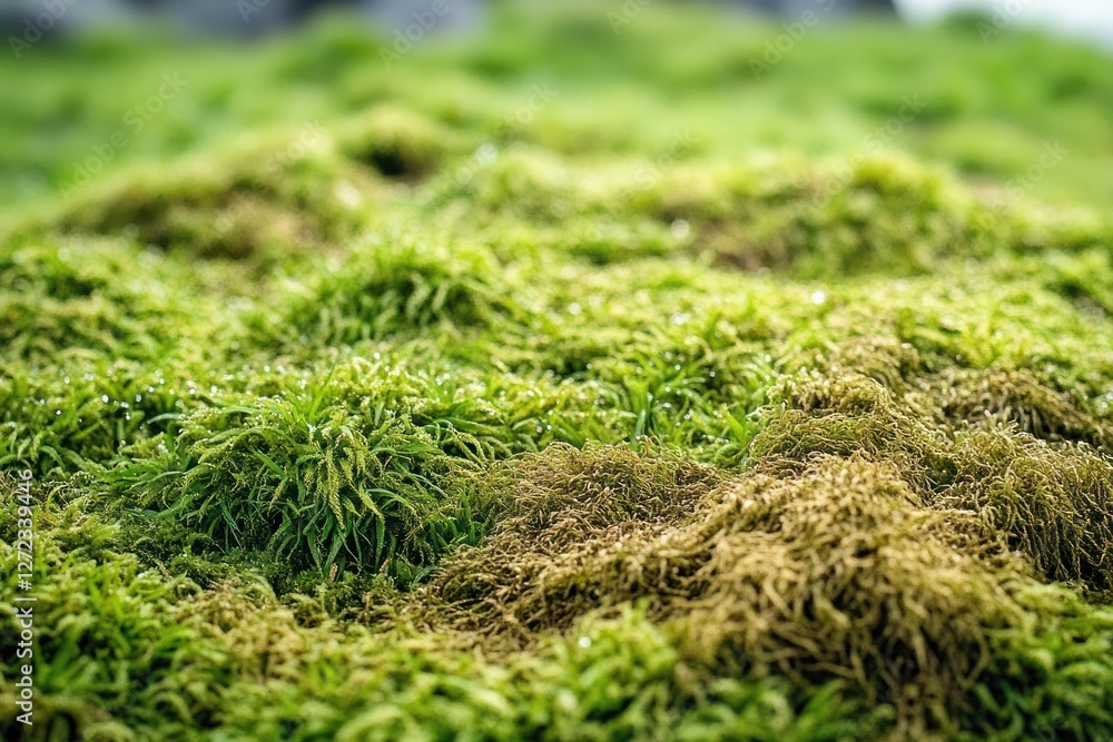 Lush Green Grass and Wild Moss with Electric Lawn Dethatcher Leftover Debris in Serene Landscape Lush Green Grass and Wild Moss with Electric Lawn Dethatcher Leftover Debris in Serene Landscape