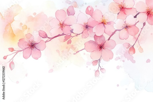 Cherry Blossom Watercolor Painting with Pastel Colors and Ethereal Lighting