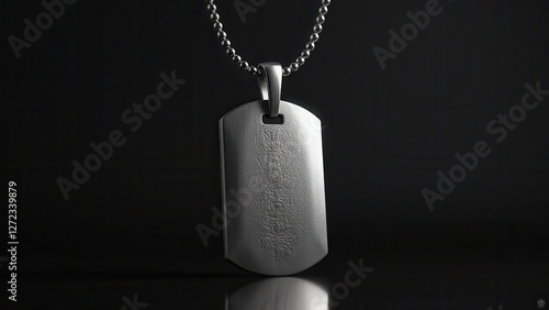 Obraz na płótnie Dog tag mockup on a ball chain necklace against a dark background. w salonie