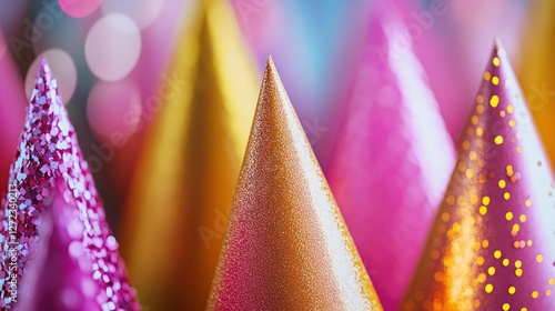 Festive party hats, bokeh lights