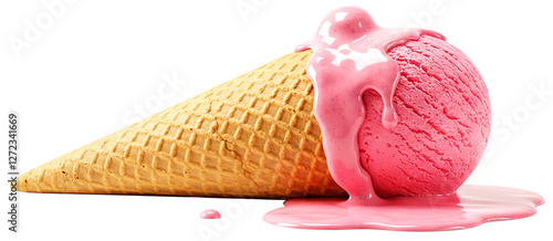 Pink Strawberry Melting Ice Cream Cone