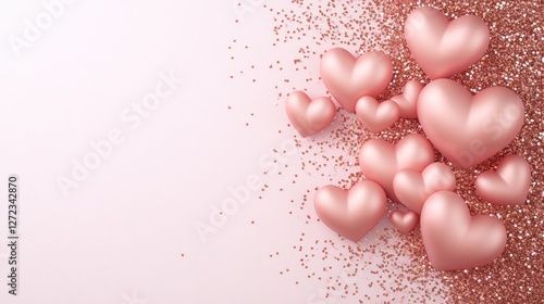 Rose Gold Hearts Glitter Festive Valentine Background